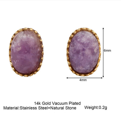 One Pack and Two Pairs Retro French Style Geometric Plating Titanium Steel Natural Stone 14K Gold Plated Ear Studs