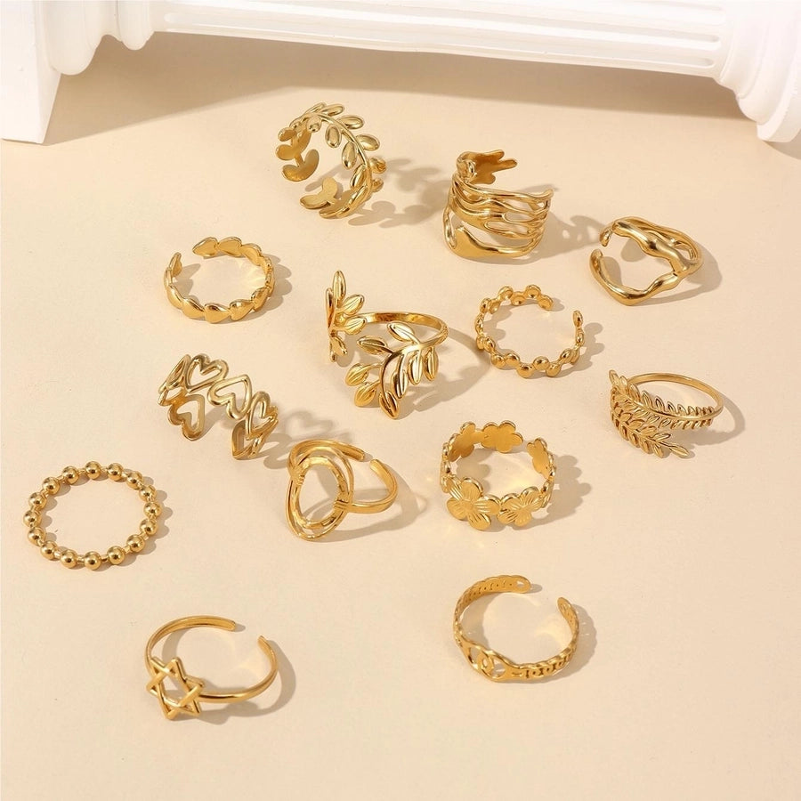 Jewelry Retro Leaf Heart Shape Flower 304 Stainless Steel Plating Open Rings