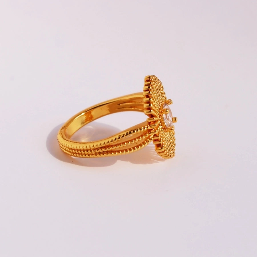 Brass 24K Gold Plated Irregular Inlay Geometric Fireworks Zircon Rings