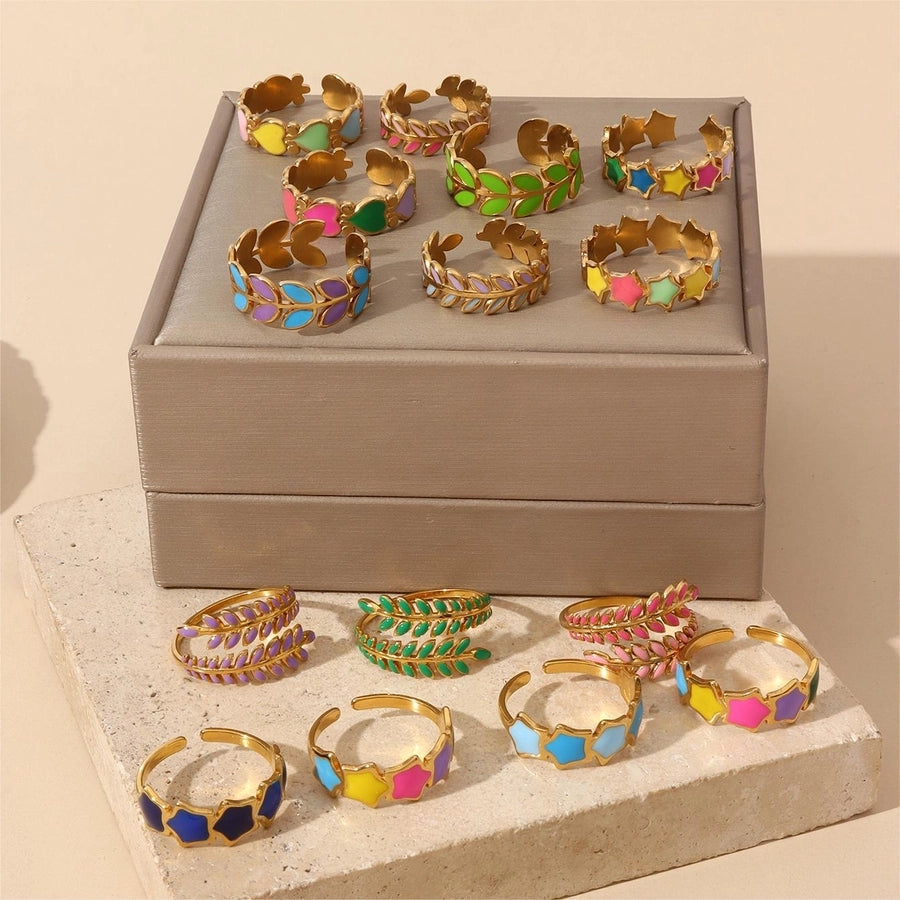 Jewelry IG Style Star Leaves Heart Shape 304 Stainless Steel Open Rings