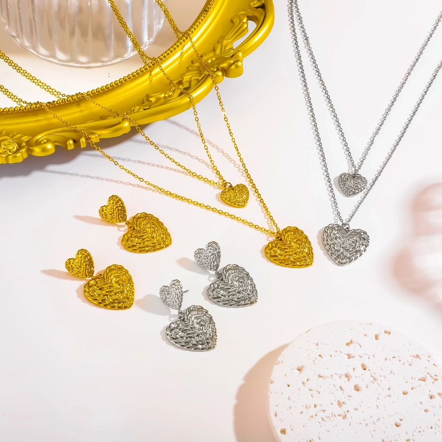 Jewelry Vintage Style Simple Style Heart Shape 304 Stainless Steel 18K Gold Plated Earrings Necklace