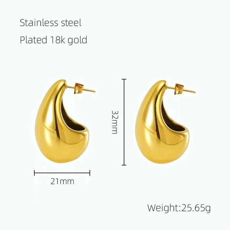 High-end design Gold chubby water drop titanium steel earrings INS women's fashion all-match geometric earrings