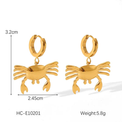 1 Pair IG Style French Style Starfish Crab Shell 304 Stainless Steel Titanium Steel 18K Gold Plated Drop Earrings Ear Studs