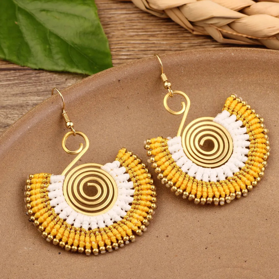 bohemian sector synthetic gemstones shell copper tassel mesh women's ear hook