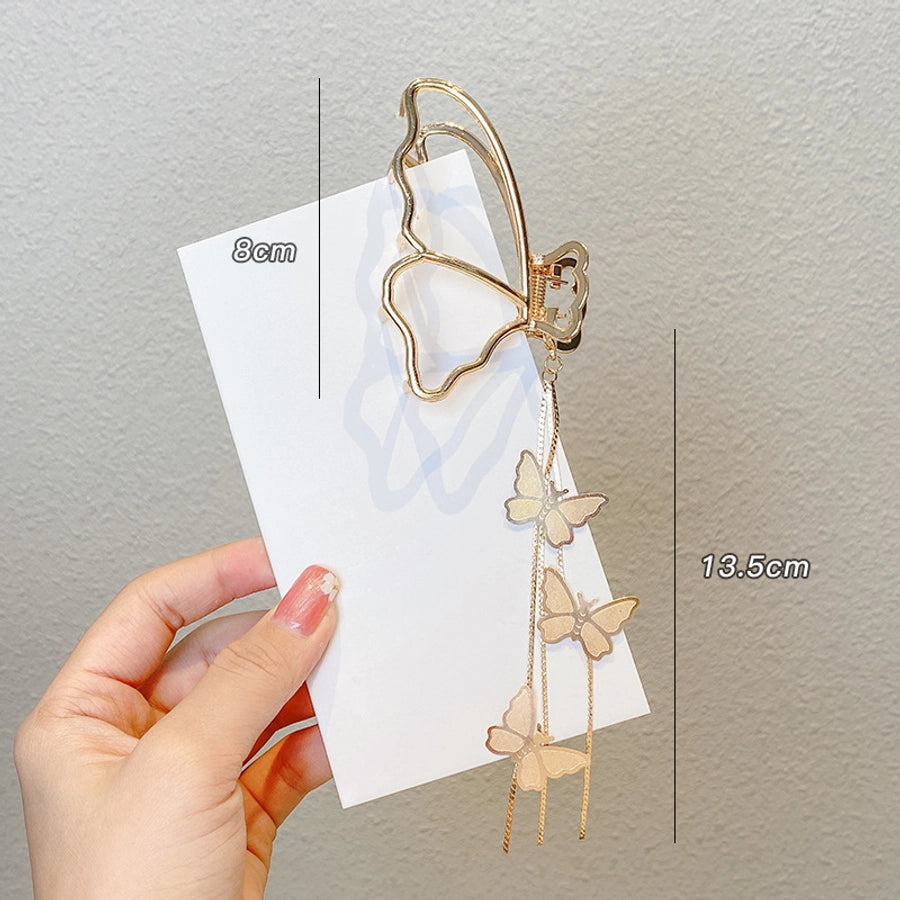 simple style solid color alloy resin hollow out hair claws