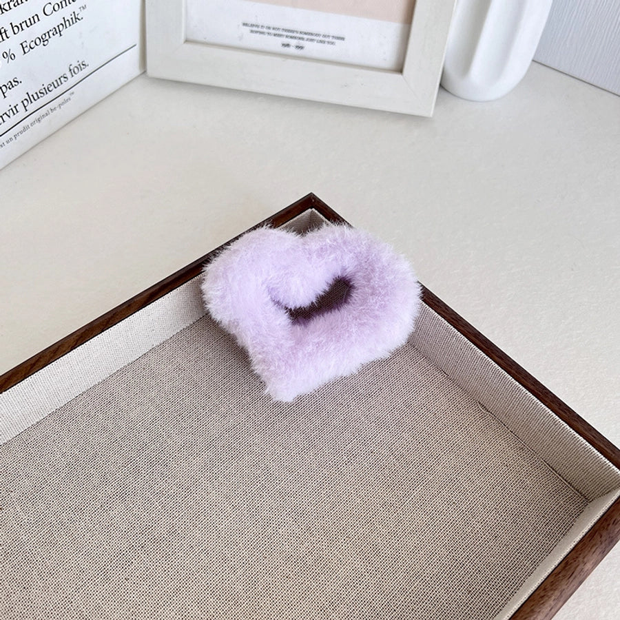 Women's Sweet Heart Shape Faux rabbit fur Plastic Handmade Hair Clip