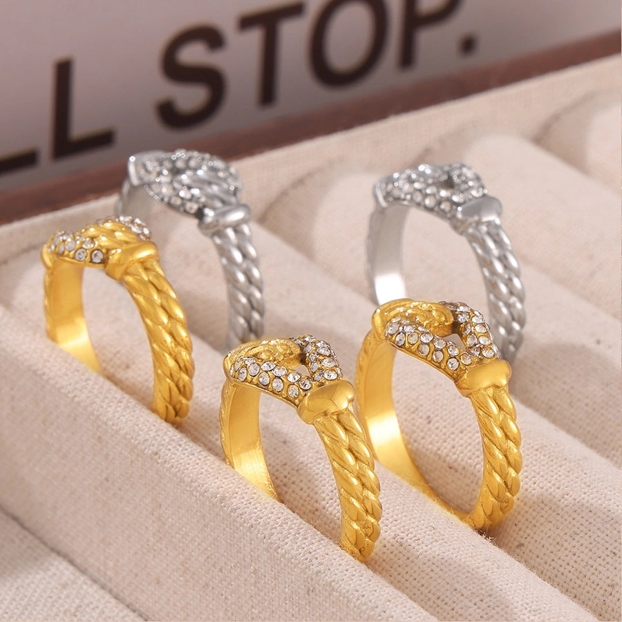 Jewelry Luxurious Modern Style U Shape Titanium Steel Zircon 18K Gold Plated Inlay Rings