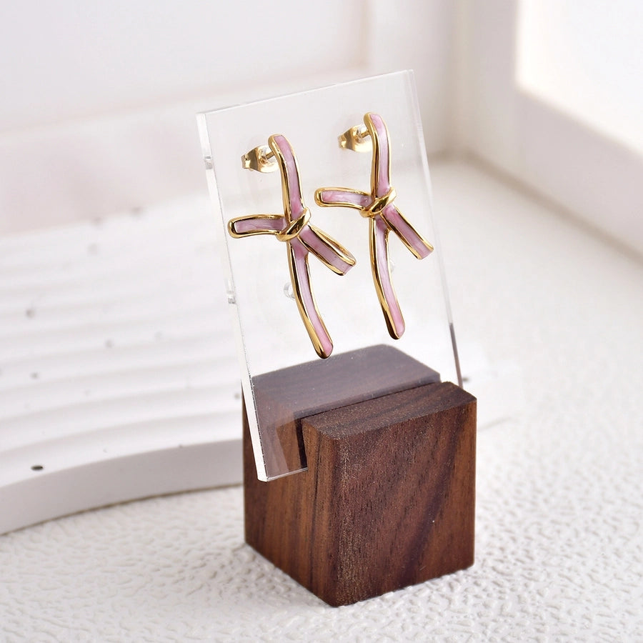 1 Pair Sweet Bow Knot Enamel 304 Stainless Steel Ear Studs