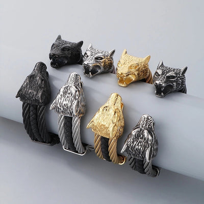 Business Lion's head Wolf Head Skull 304 Stainless Steel 18K Gold Plated Men's Bangle