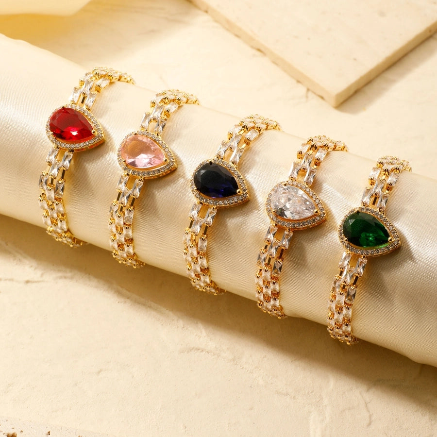 Copper K Gold Plated Inlay Water Droplets Zircon Bracelets