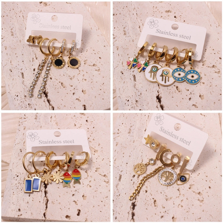 1 Set Vacation Simple Style Leaf Heart Shape Flower Plating Titanium Steel Drop Earrings