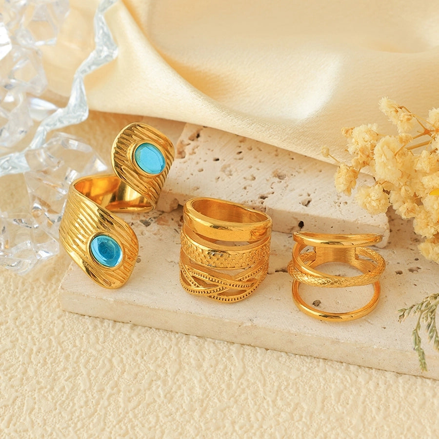 Jewelry Vintage Style Simple Style Commute Geometric 304 Stainless Steel Natural Stone 14K Gold Plated Inlay Rings