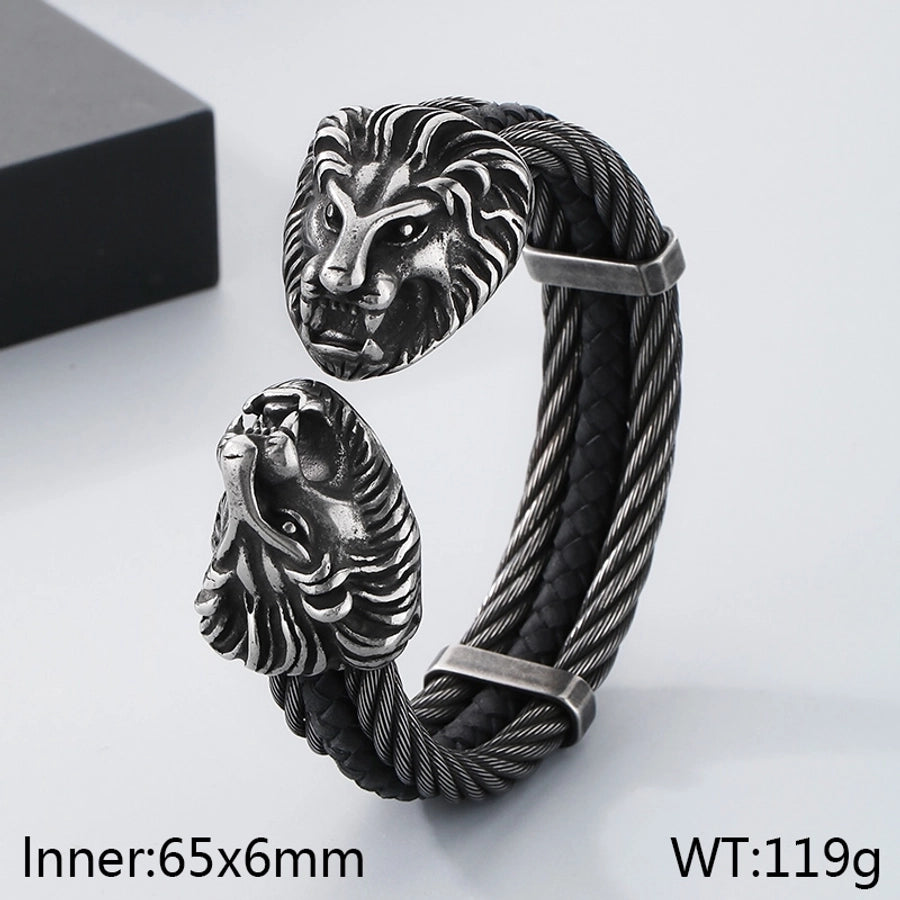 Business Lion's head Wolf Head Skull 304 Stainless Steel 18K Gold Plated Men's Bangle