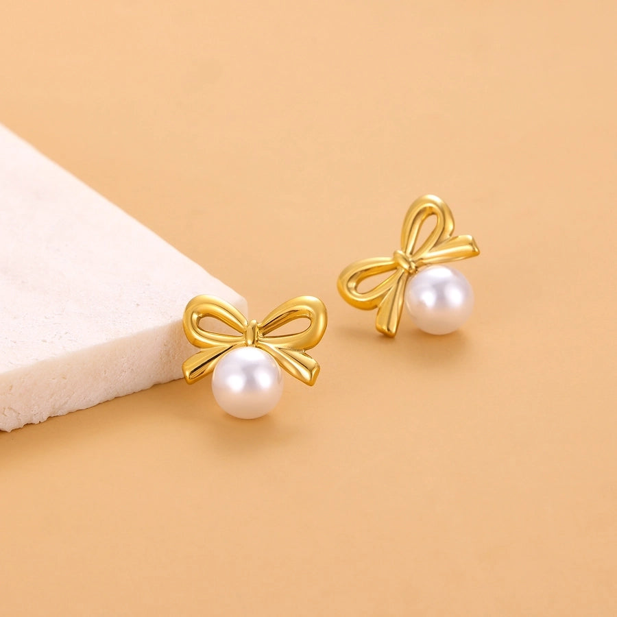 1 Pair Simple Style Bow Knot 304 Stainless Steel 18K Gold Plated Earrings