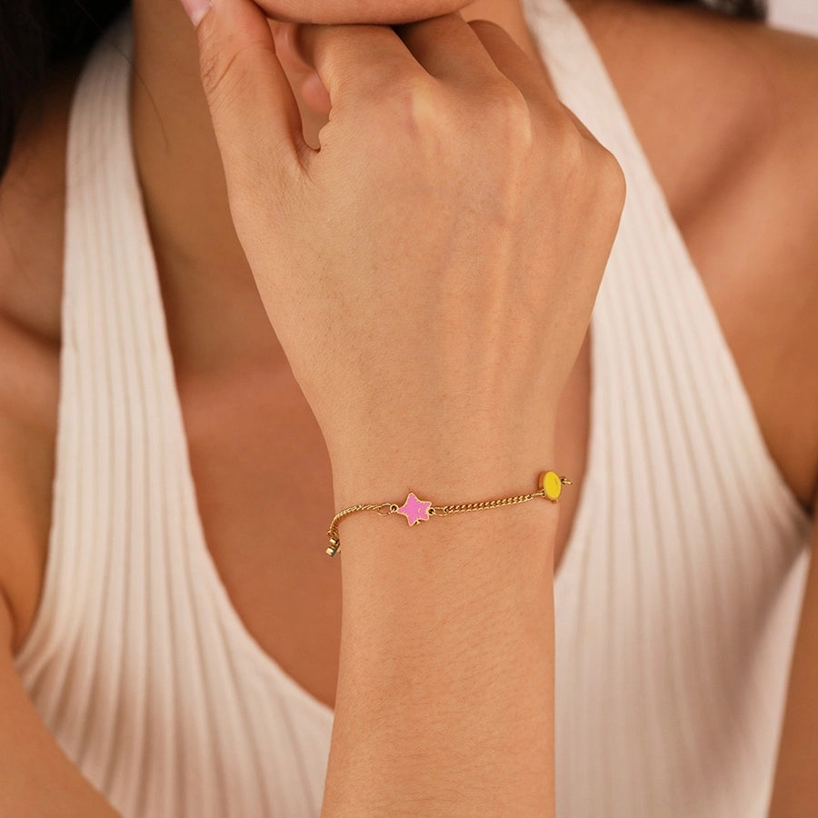 Simple Style Star Heart Shape 304 Stainless Steel Cuban Link Chain Curb Chain Bracelets In Bulk