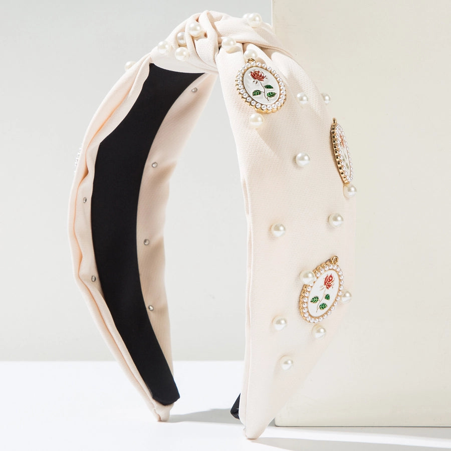 Women's Casual Vacation Classic Style Rose Alloy Cloth Inlay Artificial Pearls Hair Band