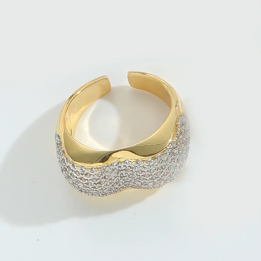 Wholesale Jewelry Casual Retro Solid Color Copper Zircon 14K Gold Plated Hollow Out Open Rings