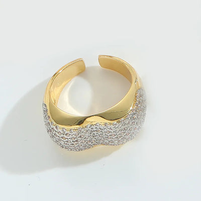 Wholesale Jewelry Casual Retro Solid Color Copper Zircon 14K Gold Plated Hollow Out Open Rings