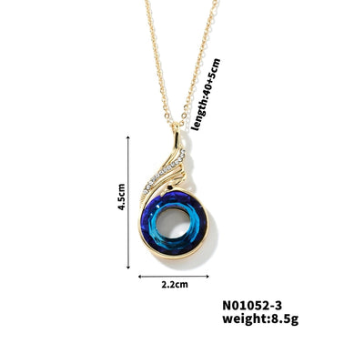 304 Stainless Steel Copper K Gold Plated Inlay Phoenix Round Crystal Zircon Pendant Necklace