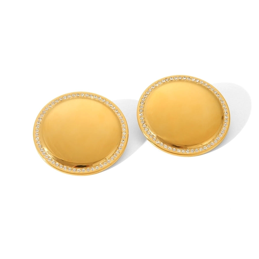 1 Piece IG Style Exaggerated Round Rectangle Plating Inlay 304 Stainless Steel Rhinestones 18K Gold Plated Ear Studs