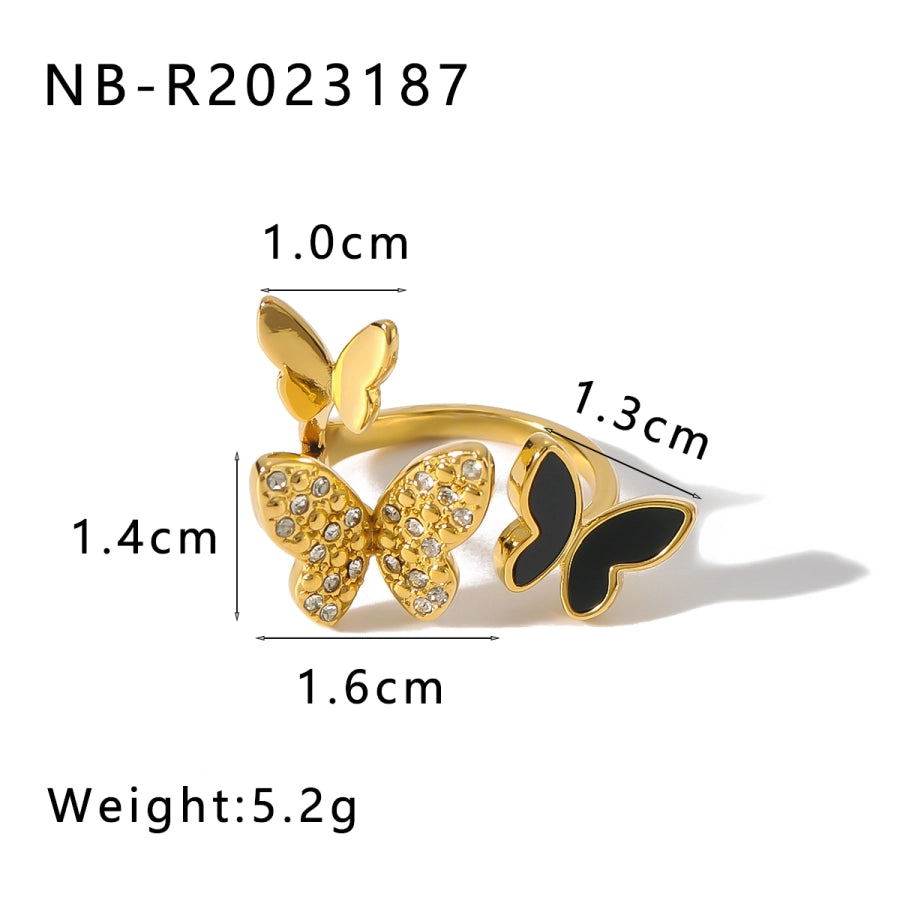 Jewelry IG Style Simple Style Butterfly 304 Stainless Steel Zircon 18K Gold Plated Inlay Open Rings