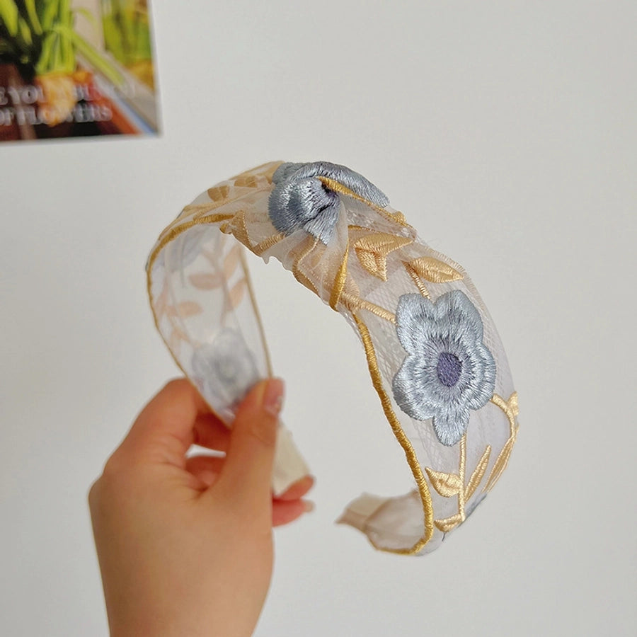 New Ethnic Style Cotton and Linen Embroidery Floral New Chinese Style Hairband Bow Hairpin Headband Wide-brimmed Hair Accessories for Women