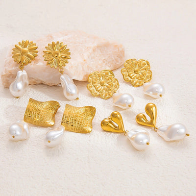 1 Pair Simple Style Commute Heart Shape Flower Bow Knot Plating 304 Stainless Steel Drop Earrings