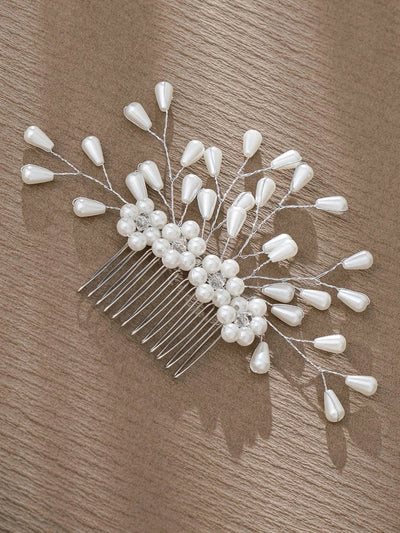 simple style flower artificial pearl inlay pearl insert comb