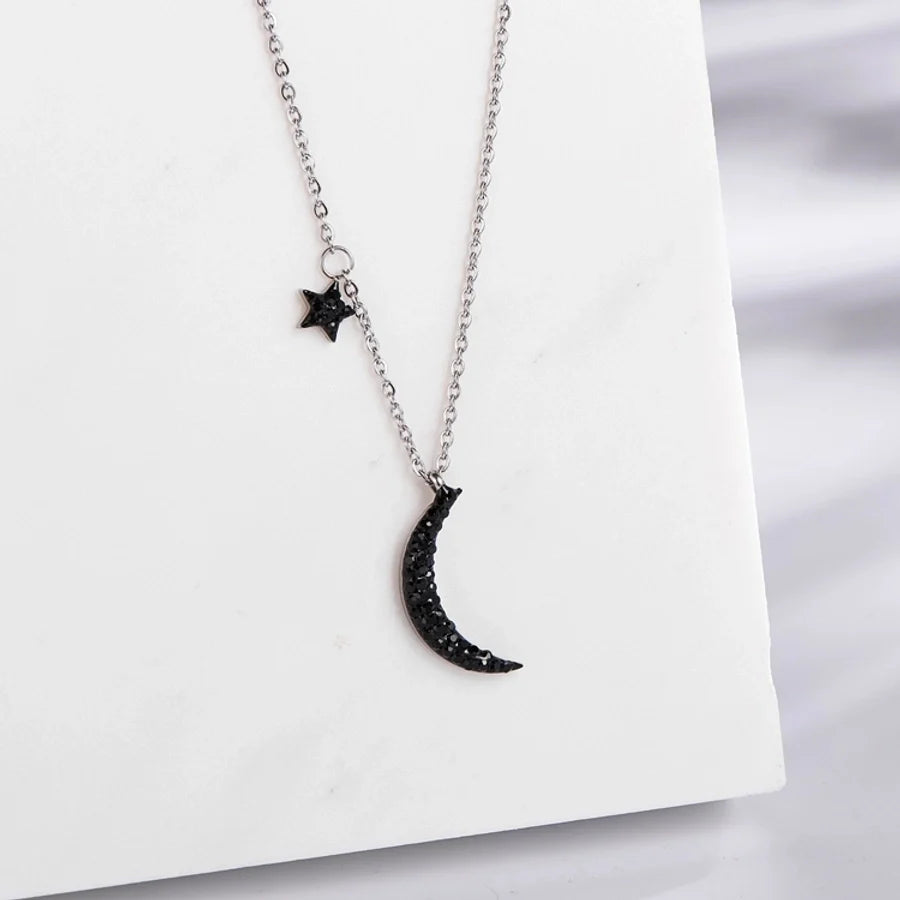 Jewelry Vintage Style Simple Style Star Moon 304 Stainless Steel Gold Plated Star Pendant Necklace