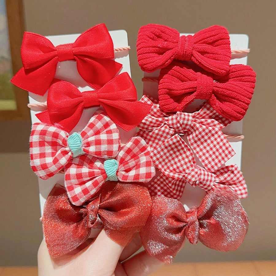 cute plaid flower bow knot cloth inlaid pearls hair tie 1 set