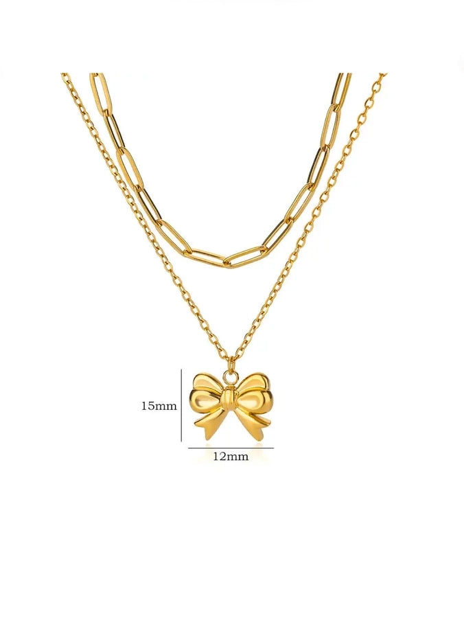 Jewelry Elegant Streetwear Bow Knot 304 Stainless Steel Plating Double Layer Necklaces