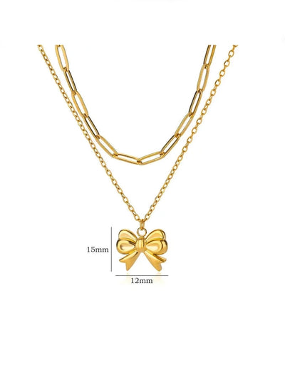Jewelry Elegant Streetwear Bow Knot 304 Stainless Steel Plating Double Layer Necklaces