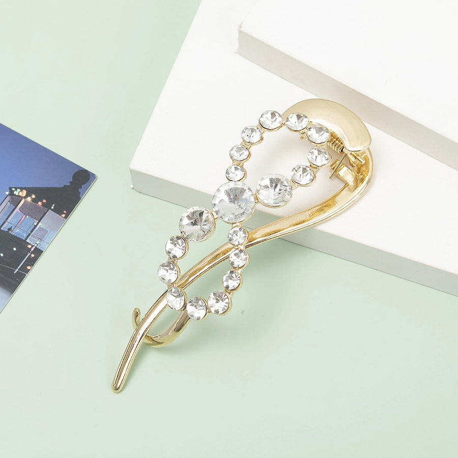 fashion solid color metal plating inlay rhinestones pearl hair clip 1 piece