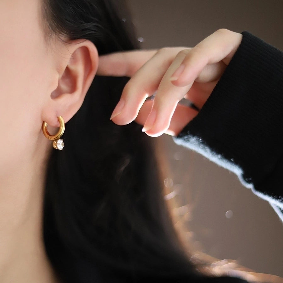 1 Pair Cute French Style Commute Geometric Plating 304 Stainless Steel Artificial Rhinestones 18K Gold Plated Earrings