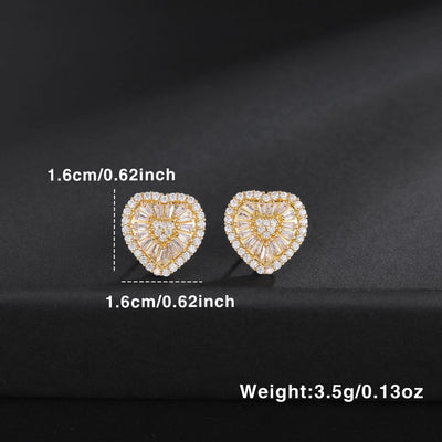 1 Pair Simple Style Shiny Heart Shape Inlay Copper Zircon 18K Gold Plated Ear Studs