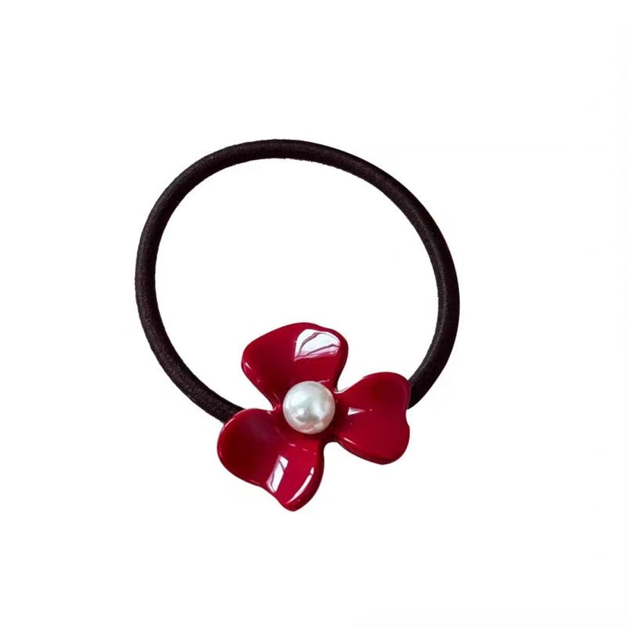 Women's Sweet Flower Acetic acid sheets Pearl Hair Tie