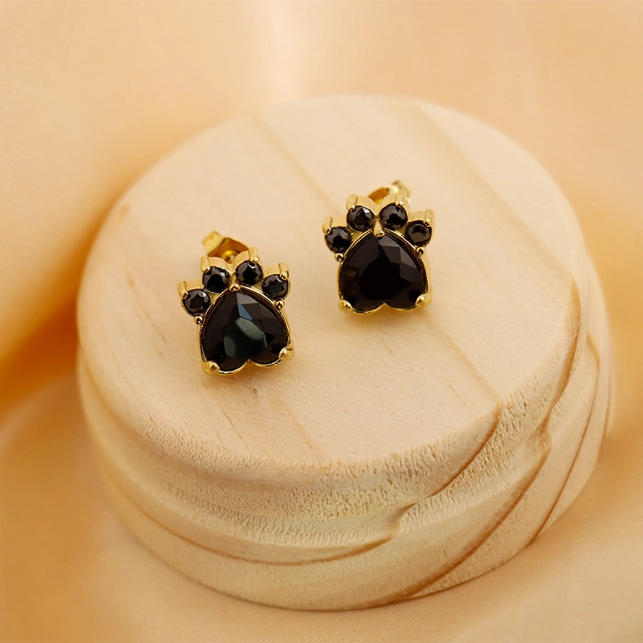 1 Pair Vintage Style Classic Style Paw Print Heart Shape Plating Titanium Steel Zircon 18K Gold Plated Ear Studs