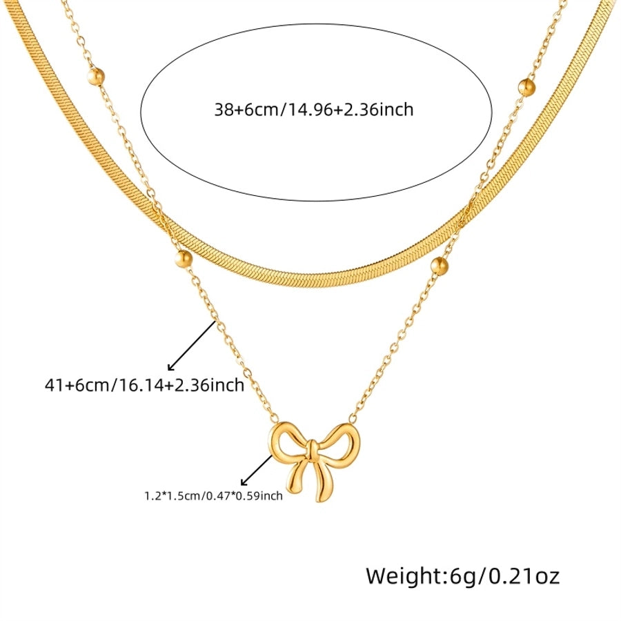 Jewelry Vintage Style Sweet Bow Knot 304 Stainless Steel Double Layer Necklaces