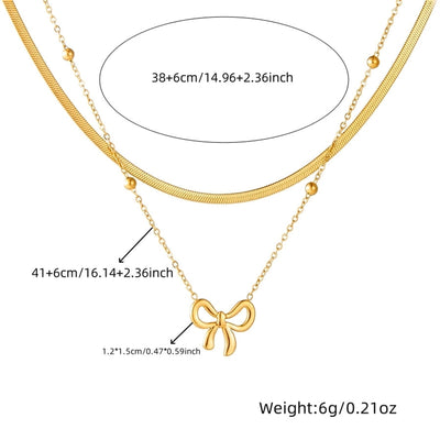 Jewelry Vintage Style Sweet Bow Knot 304 Stainless Steel Double Layer Necklaces