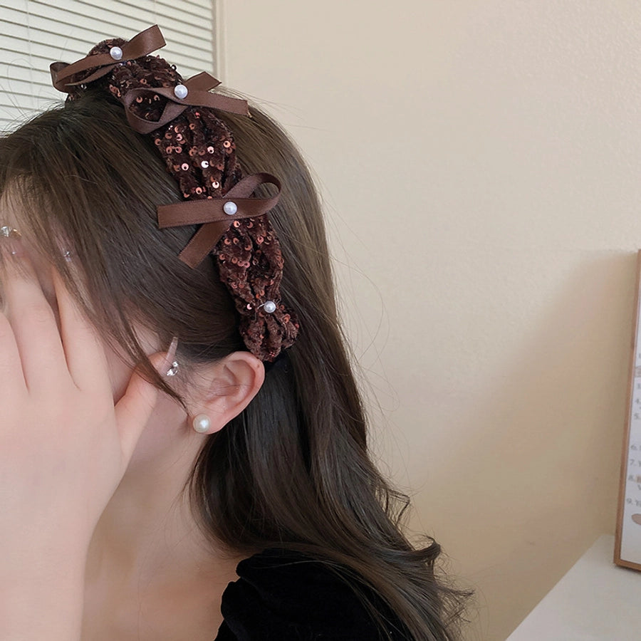 Women's Simple Style Solid Color Imitation Pearl Cloth Hair Band