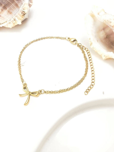 Jewelry Streetwear Bow Knot 304 Stainless Steel Plating Bracelets Anklet Necklace