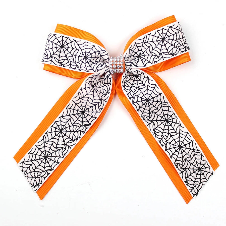 Girl'S Casual Pumpkin Bow Knot Ghost Cloth Inlay Rhinestones Hair Clip