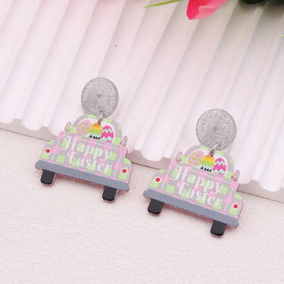 1 Pair Sweet Rabbit Colorful Egg Arylic Drop Earrings