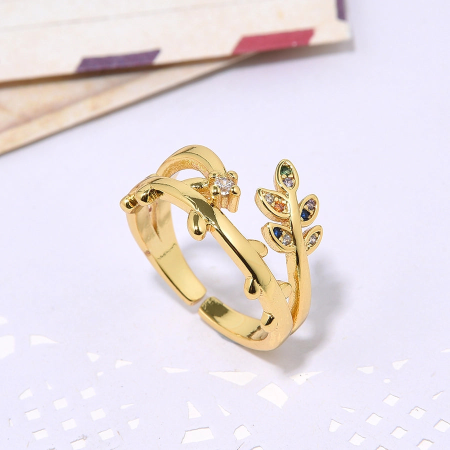 Copper Plating 18K Color Retaining Glossy Zircon Butterfly Rattan Man Snake-Shaped Open Ring