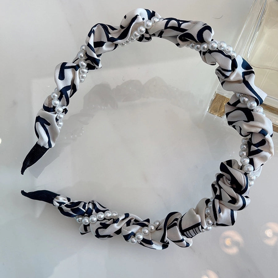 Women's Elegant Geometric Imitation Pearl Cloth Handmade Hair Band