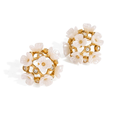 1 Pair Simple Style Classic Style Flower Inlay 304 Stainless Steel Imitation Shell Rhinestones Stainless Steel Earrings