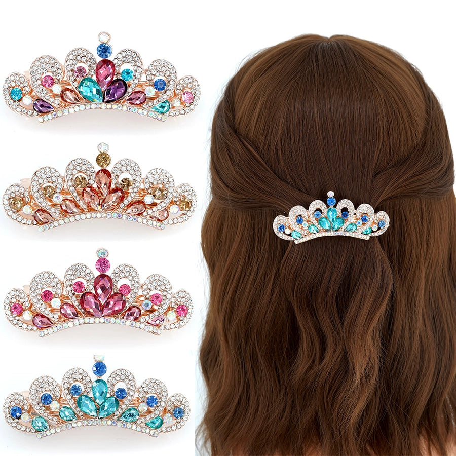 cute sweet color block zinc alloy plating inlay rhinestones crown
