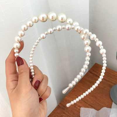 simple style round baroque pearls chain inlay pearl hair band