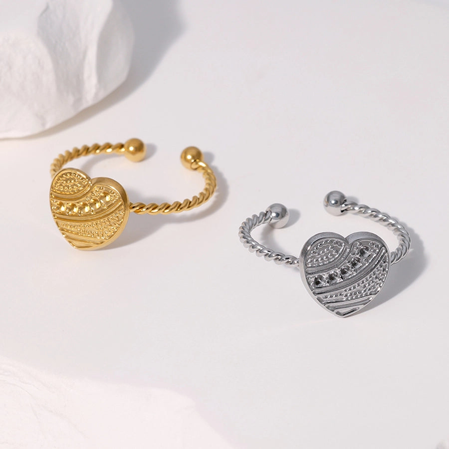 Jewelry Sweet Simple Style IG Style Heart Shape 304 Stainless Steel 18K Gold Plated Stainless Steel Rings