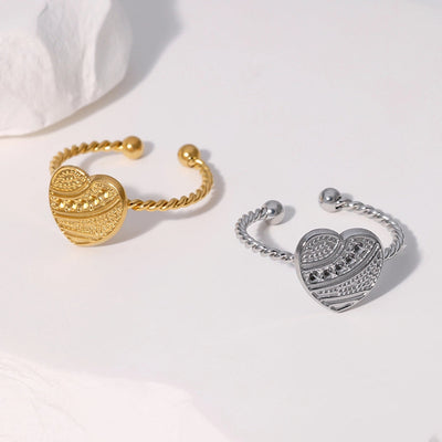 Jewelry Sweet Simple Style IG Style Heart Shape 304 Stainless Steel 18K Gold Plated Stainless Steel Rings
